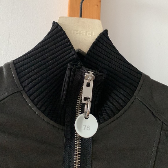 BNWT Diesel L-Lys-B Jacket Leather Jacket Distressed SZ XXS BLACK Hi Neck - Picture 7 of 11